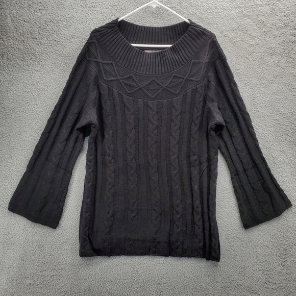 Jessica London Cable Knit Sweater Women's Plus Size 14/16 Tunic Length Black - Picture 1 of 7